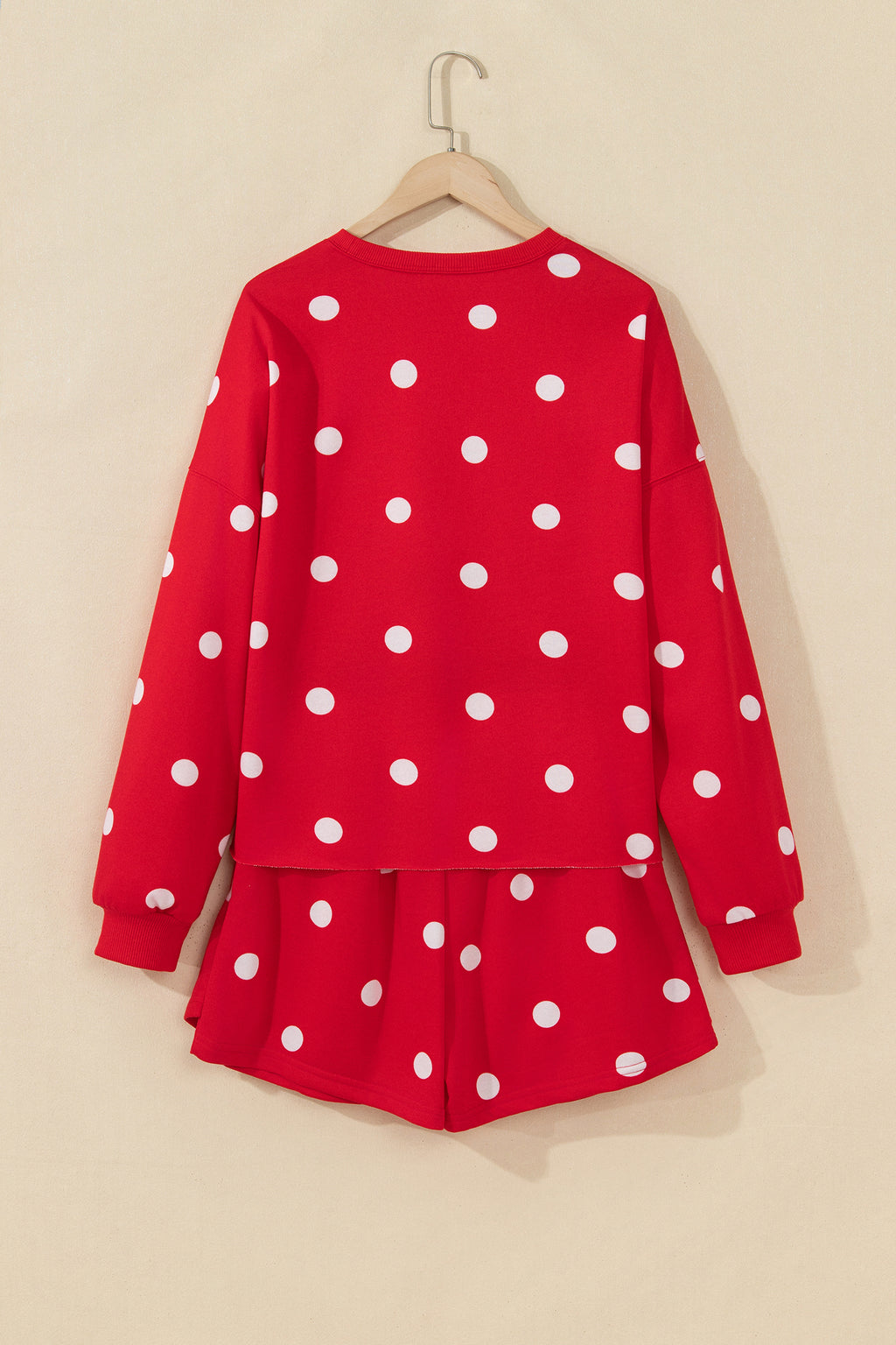 Brown Polka Dot Raw Hem Relaxed Pullover Loose Skort Two Piece Set