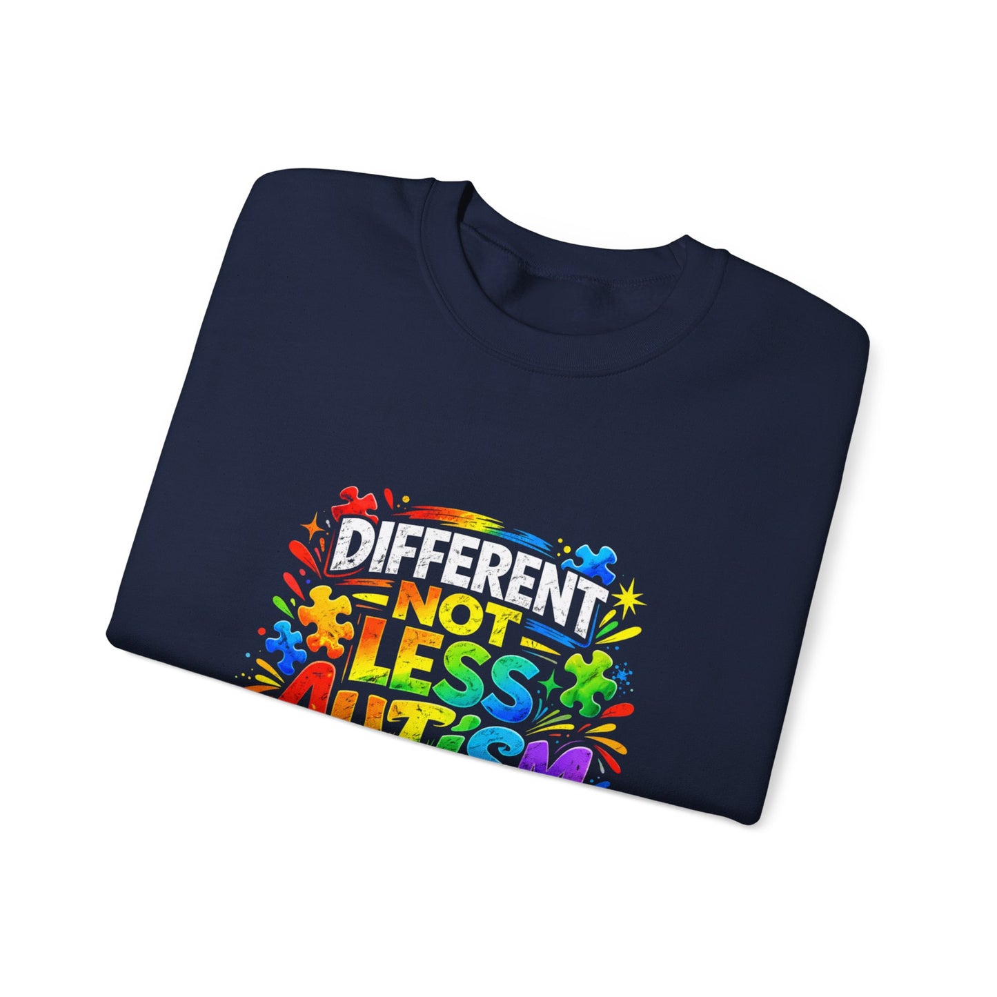 Autism Awareness Crewneck — "Different Not Less" Rainbow Sweatshirt