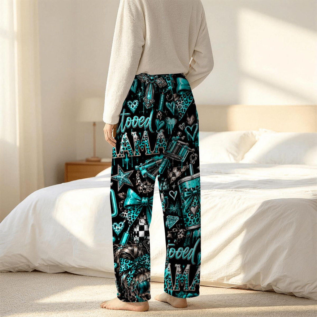 Women's Plush Fleece Pajama Pants teal tatted mama