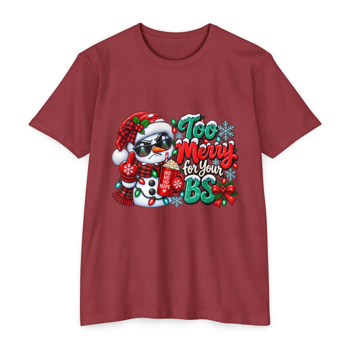 Christmas Penguin T‑Shirt — "Too Merry for Your BS" Funny Holiday Tee