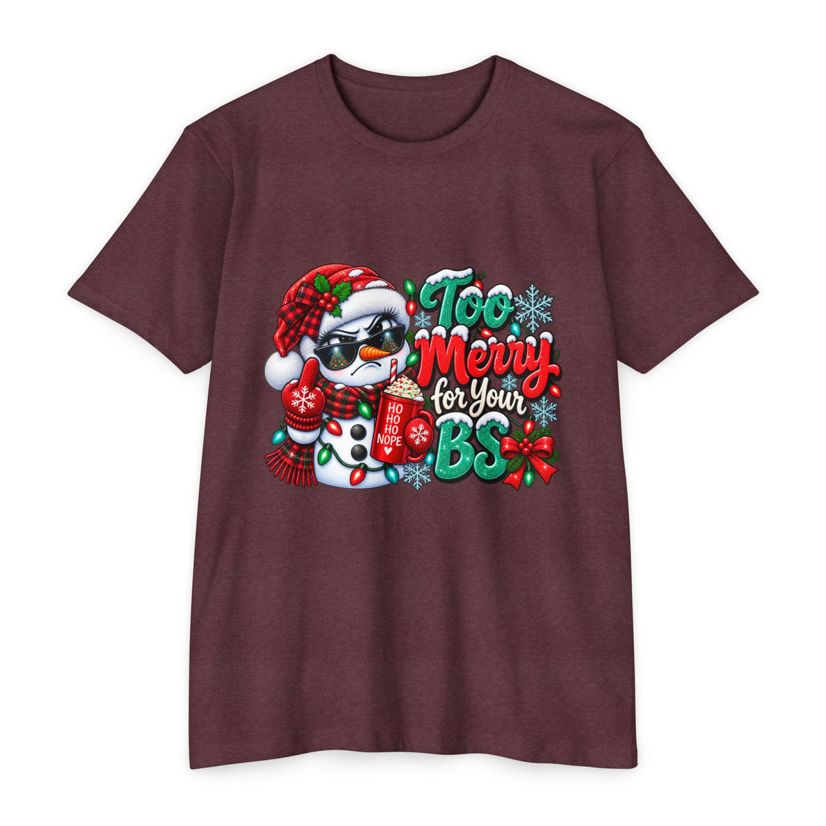 Christmas Penguin T‑Shirt — "Too Merry for Your BS" Funny Holiday Tee
