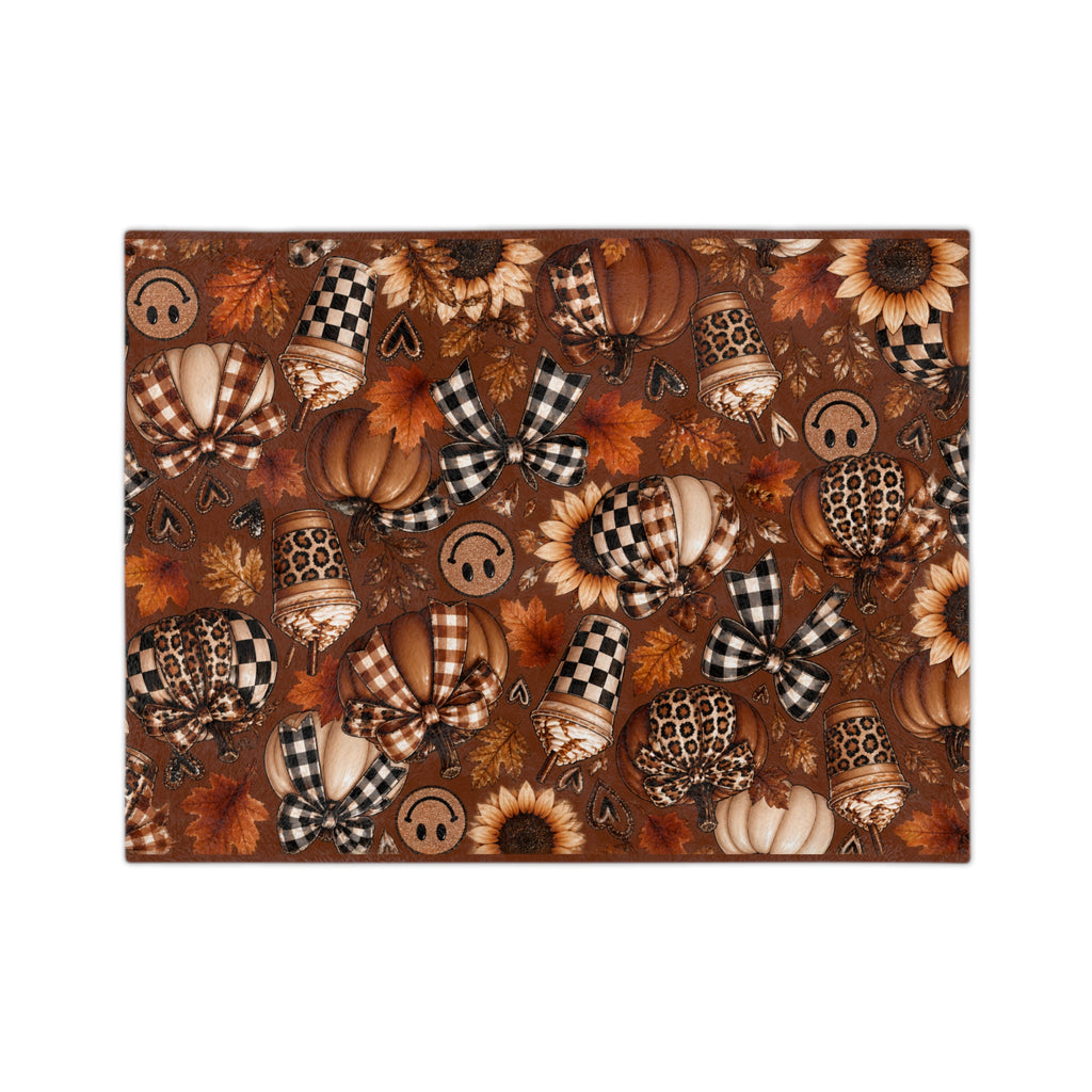 Autumn Pumpkin Patch Velveteen Blanket — Cozy Fall Throw with Plaid & Sunflower Design