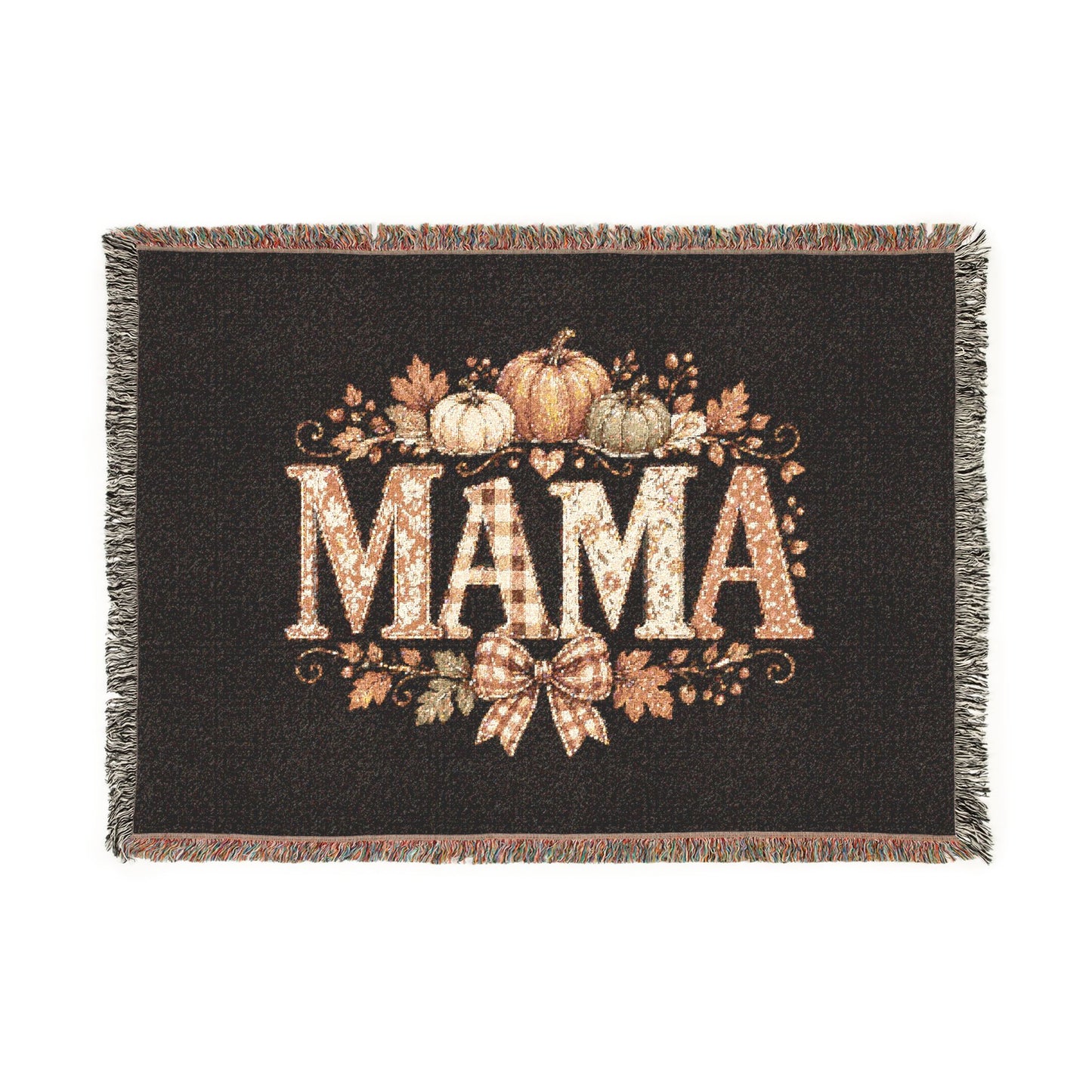 Mama Fall Woven Blanket — Cozy Autumn Pumpkin & Floral Throw