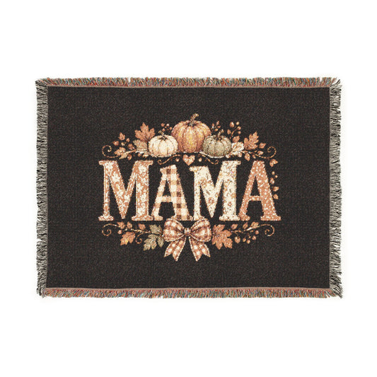 Mama Fall Woven Blanket — Cozy Autumn Pumpkin & Floral Throw