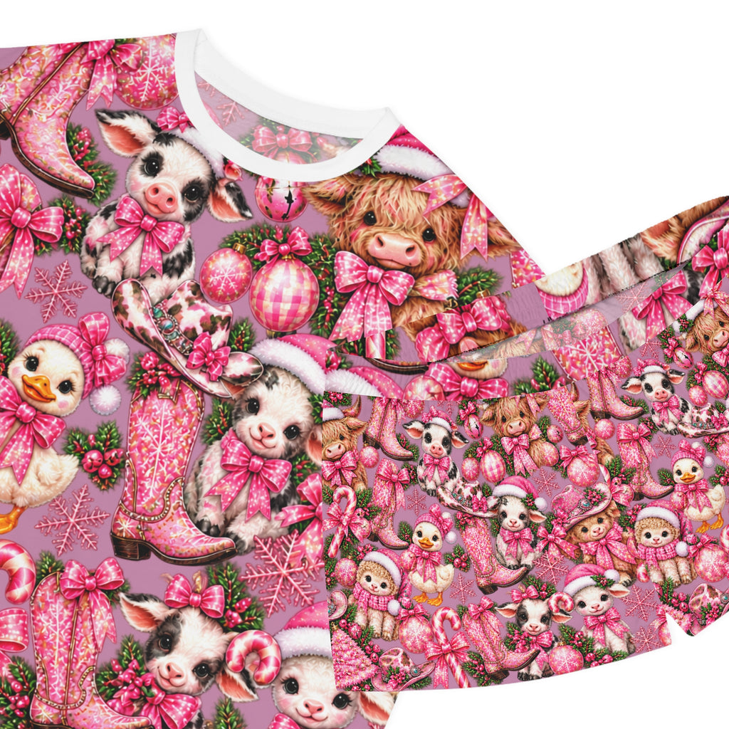 Women's Pink Cute Farm Animals Pajama Set - Short Lounge Sleepwear (All-Over Print)