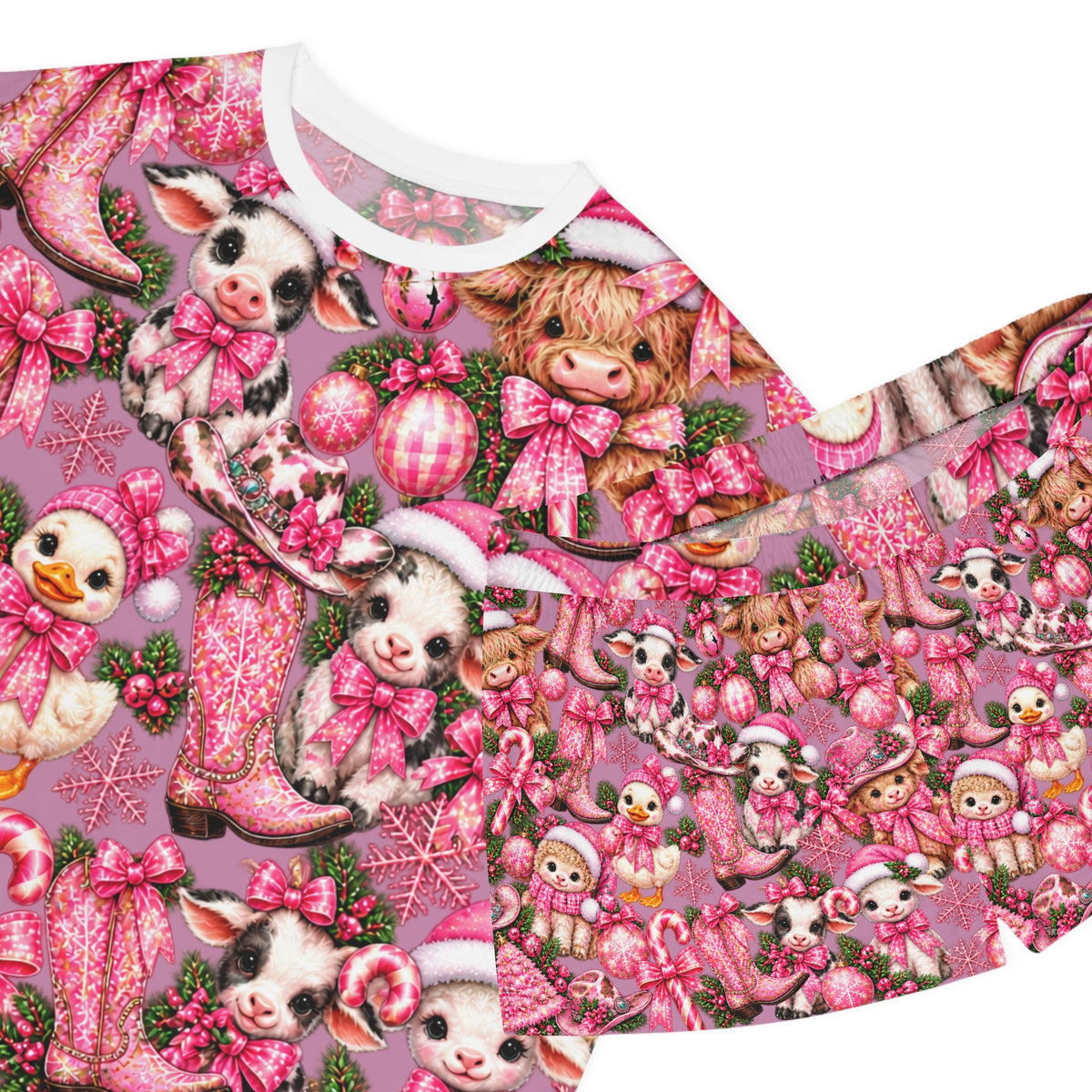 Women's Pink Cute Farm Animals Pajama Set - Short Lounge Sleepwear (All-Over Print)