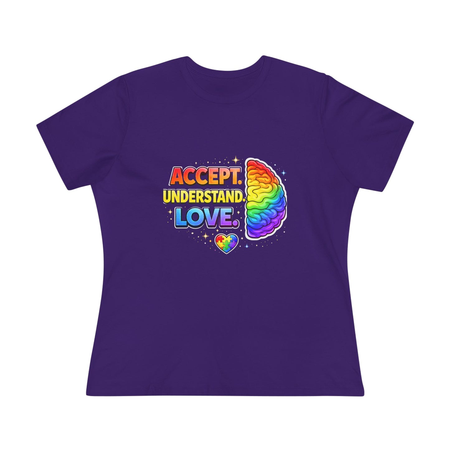 Accept Understand Love Rainbow Brain Women's Tee — LGBTQ+ Pride Mental Health Awareness Shirt