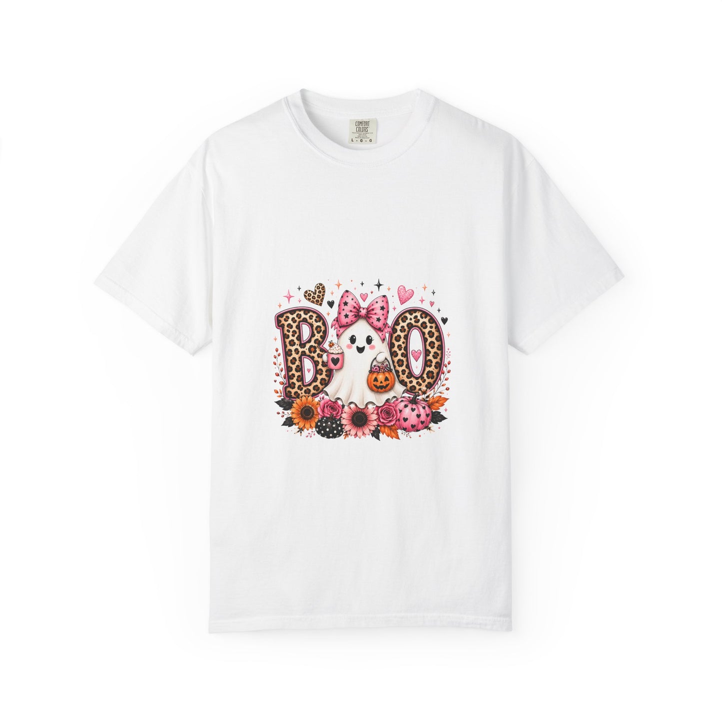 Boo Floral Ghost T-Shirt — Cute Pink Leopard Halloween Tee