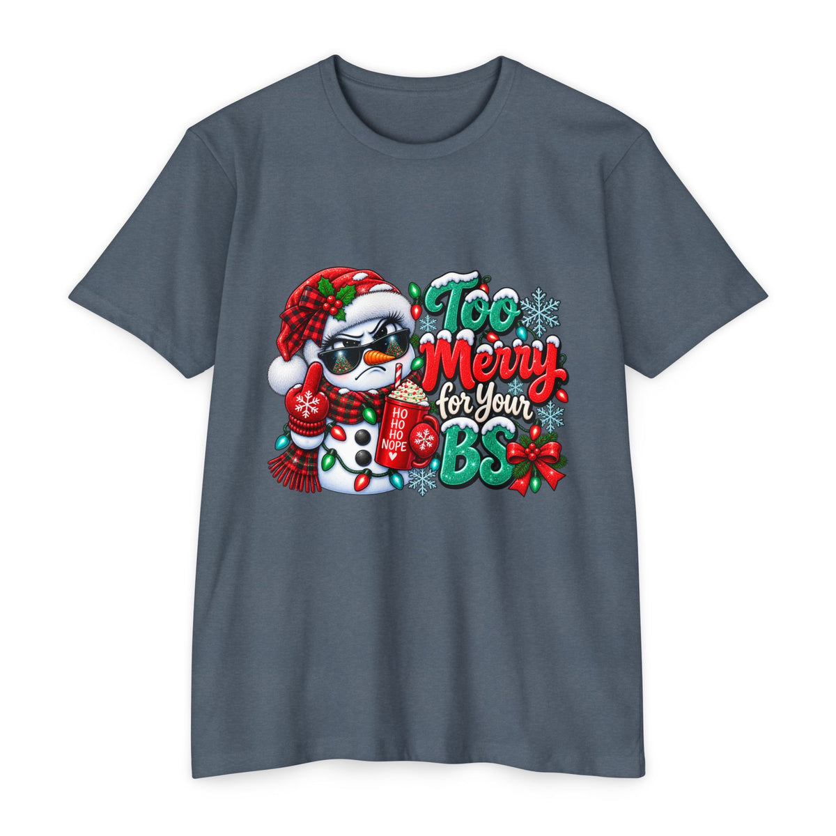 Christmas Penguin T‑Shirt — "Too Merry for Your BS" Funny Holiday Tee