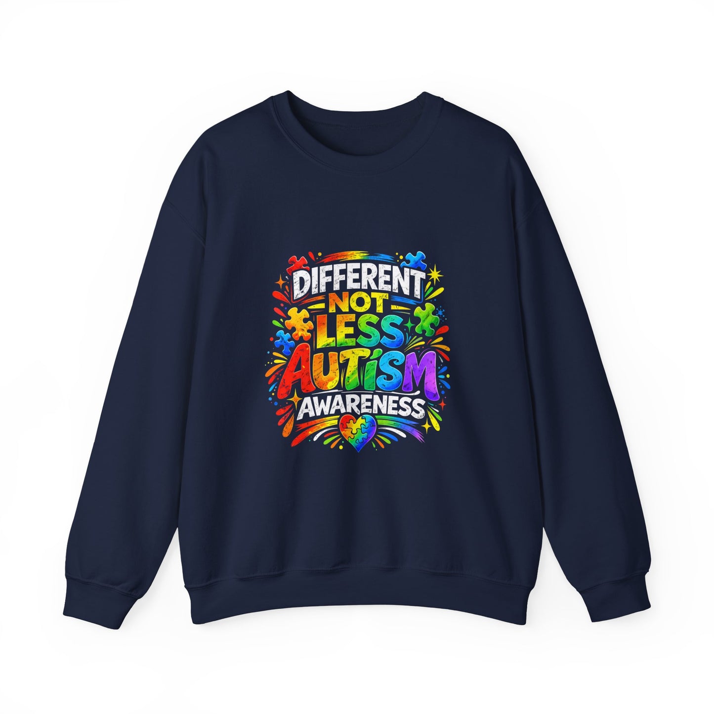 Autism Awareness Crewneck — "Different Not Less" Rainbow Sweatshirt