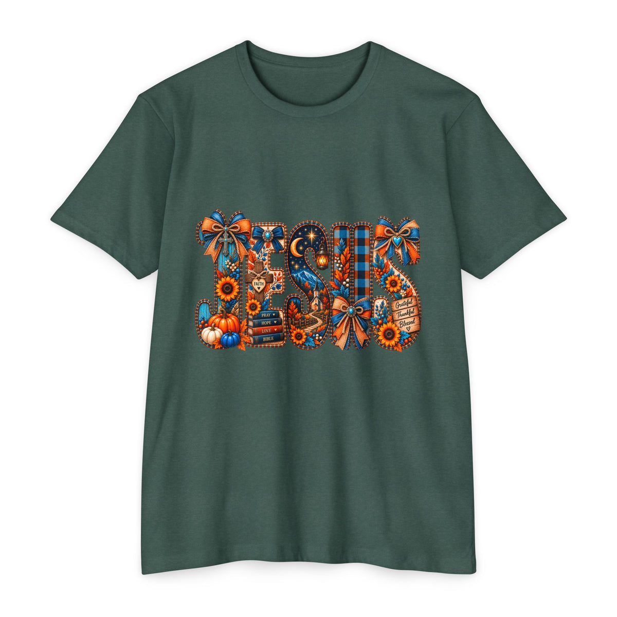 Autumn Blessings T-Shirt — Fall Plaid Pumpkins & Sunflowers Graphic