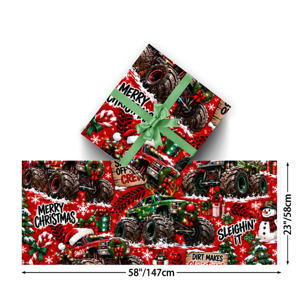 3Pack Gift Wrapping Paper Sheets christmas monster trucks