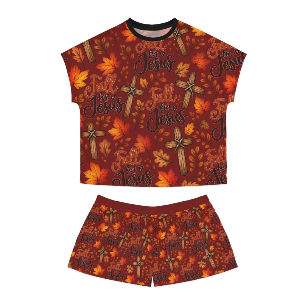 Fall for Jesus Pajama Set — Women's Autumn Christian Sleepwear Shorts Set