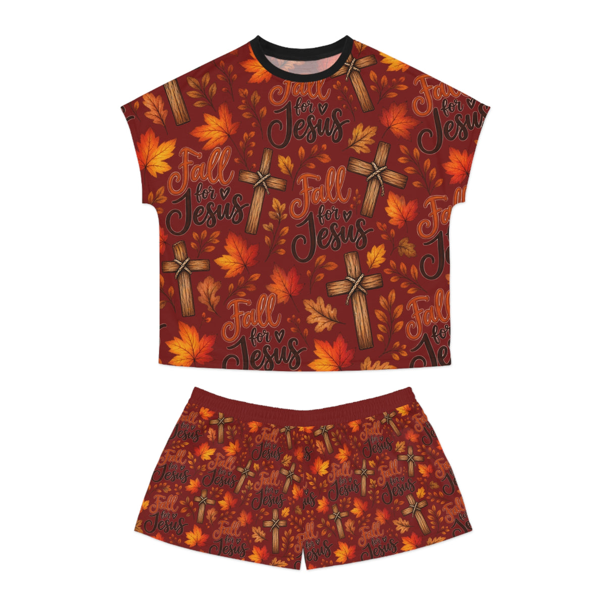Fall for Jesus Pajama Set — Women's Autumn Christian Sleepwear Shorts Set