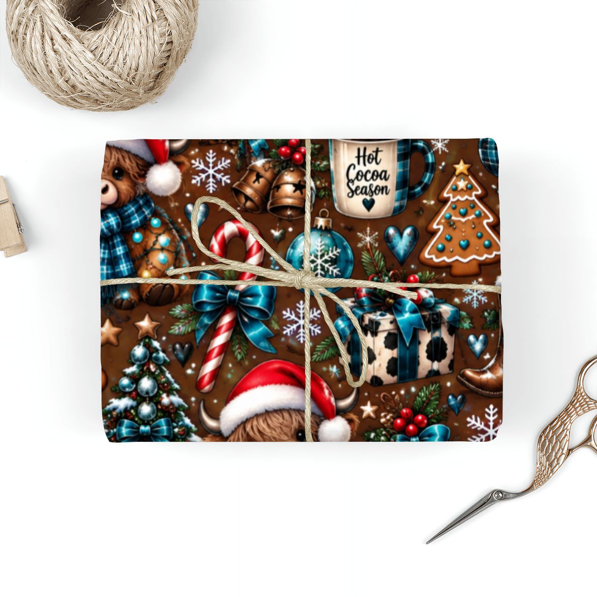 3Pack Gift Wrapping Paper Sheets cows and hot choclate wallpaper