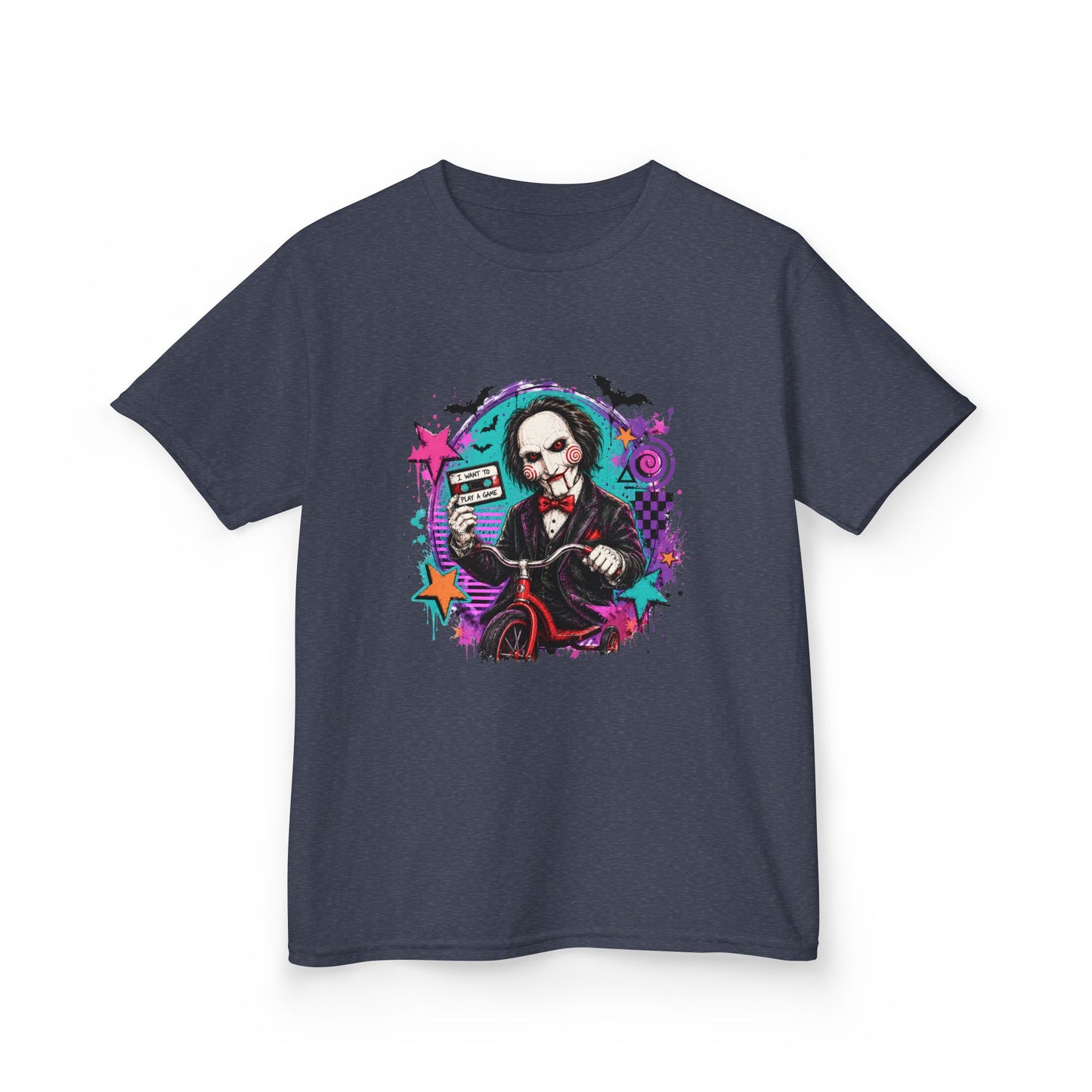 Kids T-Shirt - Colorful Creepy Puppet Horror Design (Saw-Inspired)