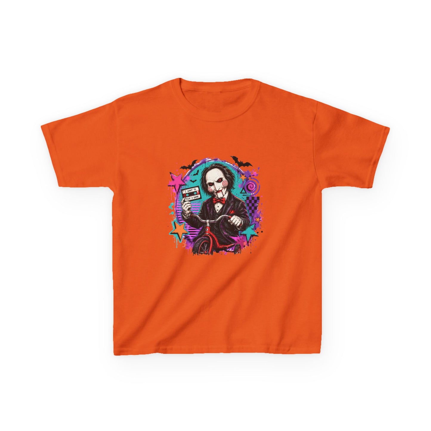 Kids T-Shirt - Colorful Creepy Puppet Horror Design (Saw-Inspired)