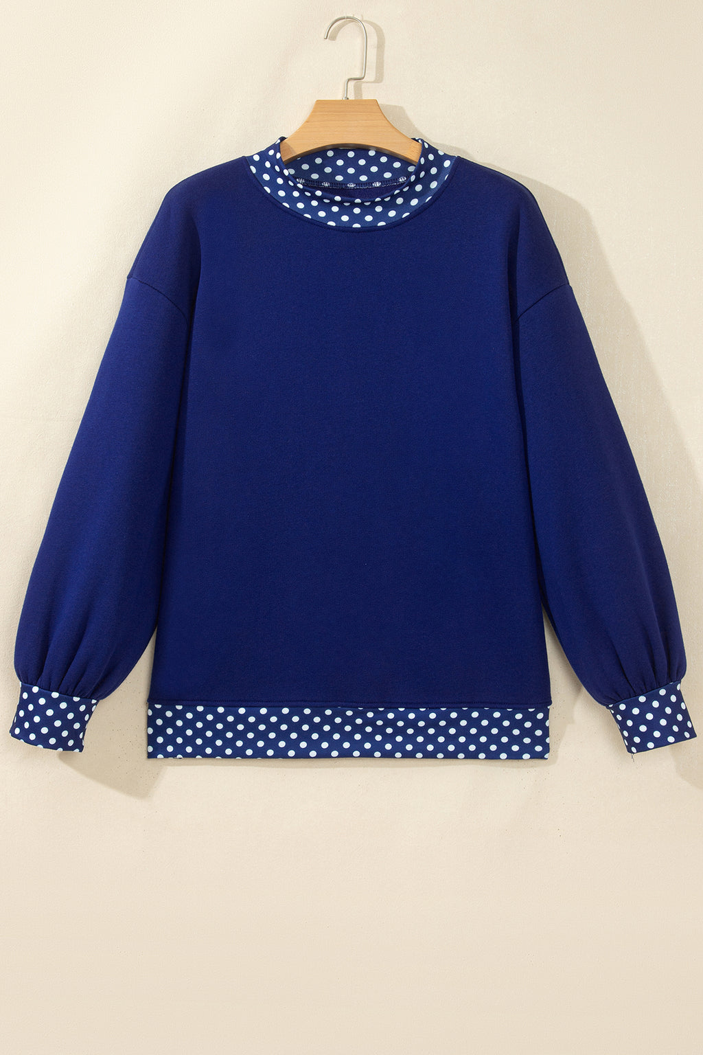 Brown Colorblock Polka Dot Contrast Trim Oversized Sweatshirt
