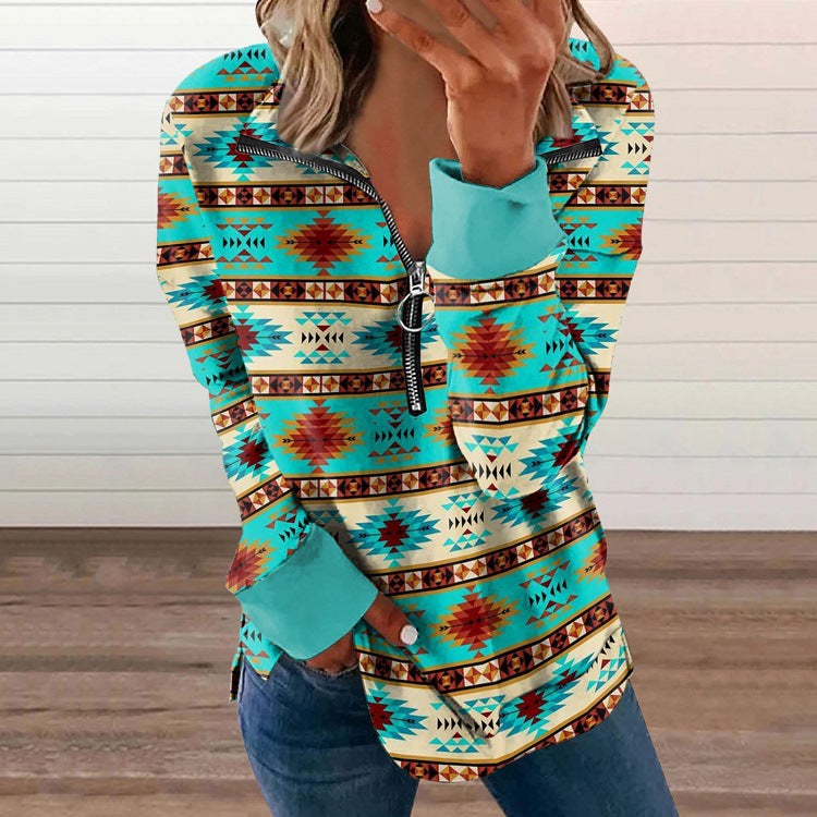 Loose Western Style 3D Round Neck Pullover Long Sleeve T Shirt For Women In Europe and America