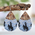 European and American Retro Independent Station Western Style Horse Riding Denim Color Matching Double Sided Leather Earrings