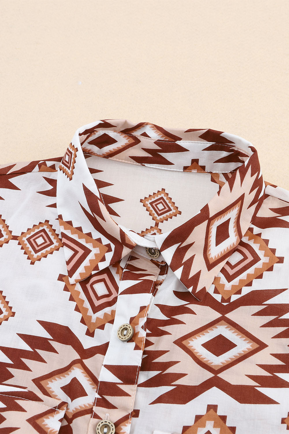 White Western Aztec Pattern Button Flap Pocket Shirt
