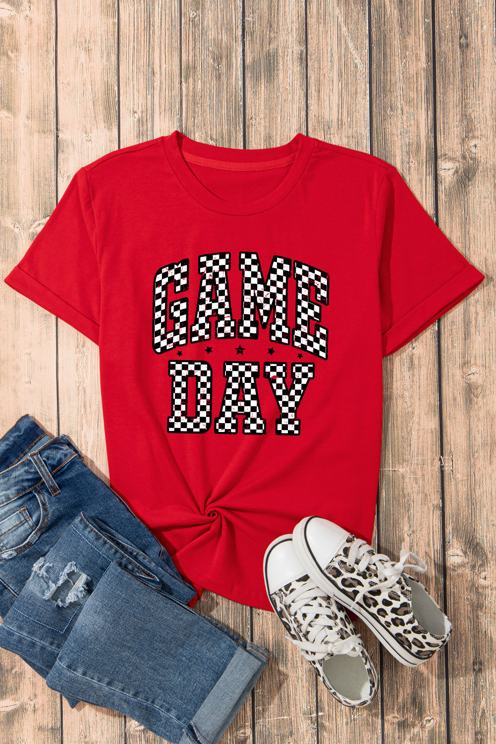 Red Checkered Game Day Graphic T Shirt