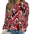 Raglan Crewneck Sweatshirts Women Festive Ghostface Christmas Pattern