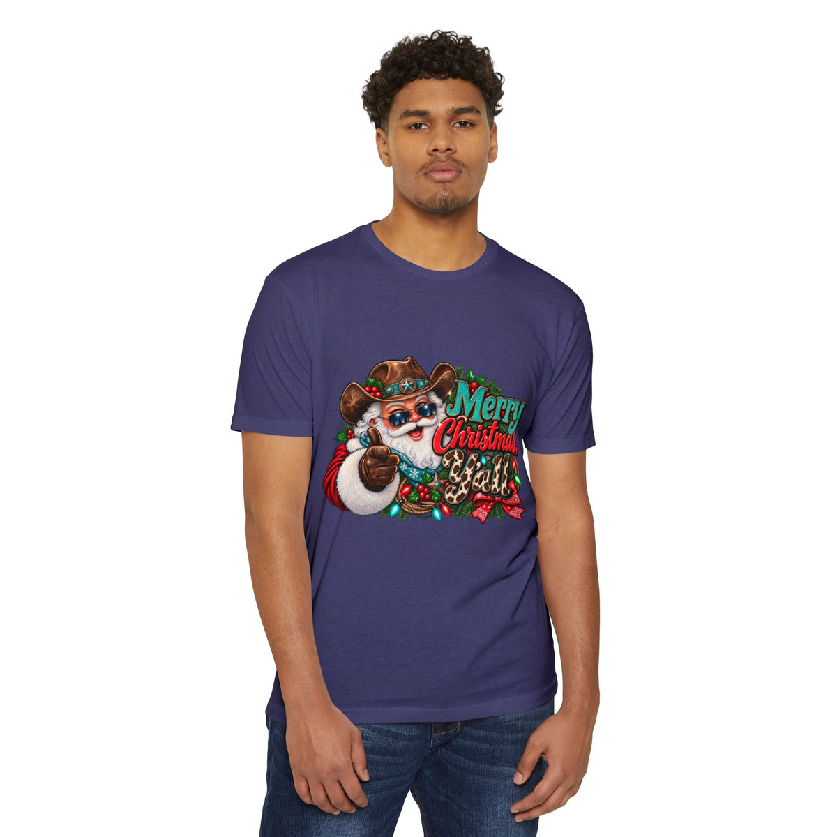 Christmas Cowboy Santa T-Shirt — "Merry Christmas Y'all" Holiday Tee