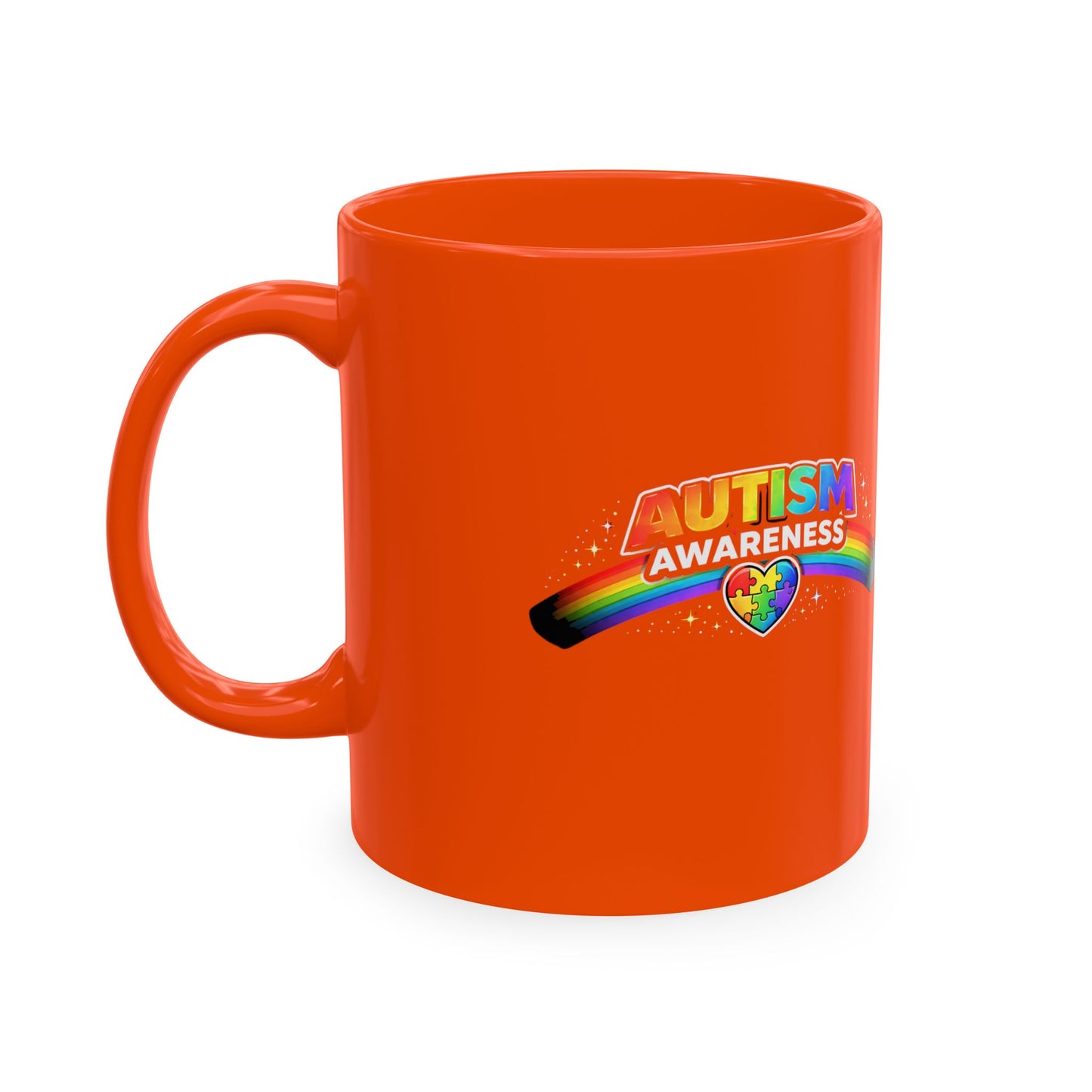 Autism Awareness Ceramic Mug — Rainbow Heart Puzzle Support Cup
