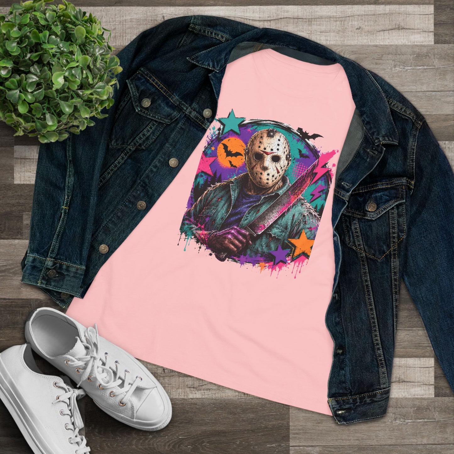 Horror Retro Jason Tee — Neon Slasher Halloween Women’s T-Shirt