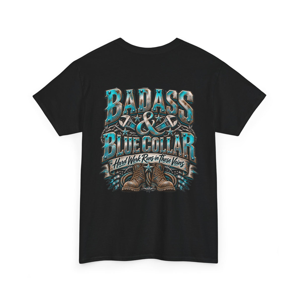 Badass Blue Collar Tee — 'Badass & Blue Collar' Workwear Graphic T‑Shirt