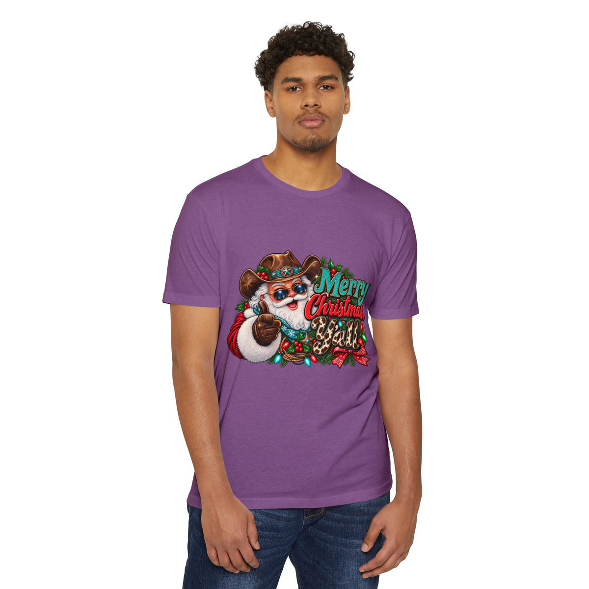 Christmas Cowboy Santa T-Shirt — "Merry Christmas Y'all" Holiday Tee