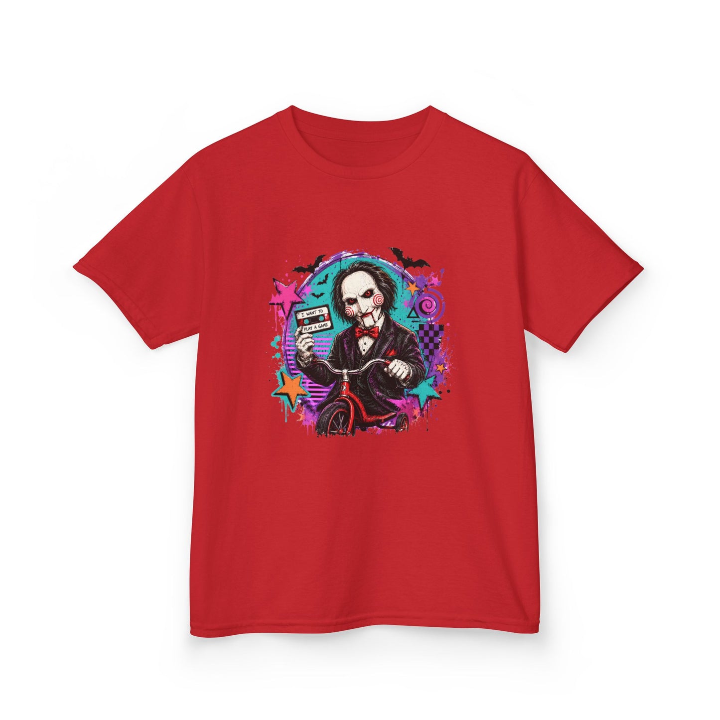 Kids T-Shirt - Colorful Creepy Puppet Horror Design (Saw-Inspired)