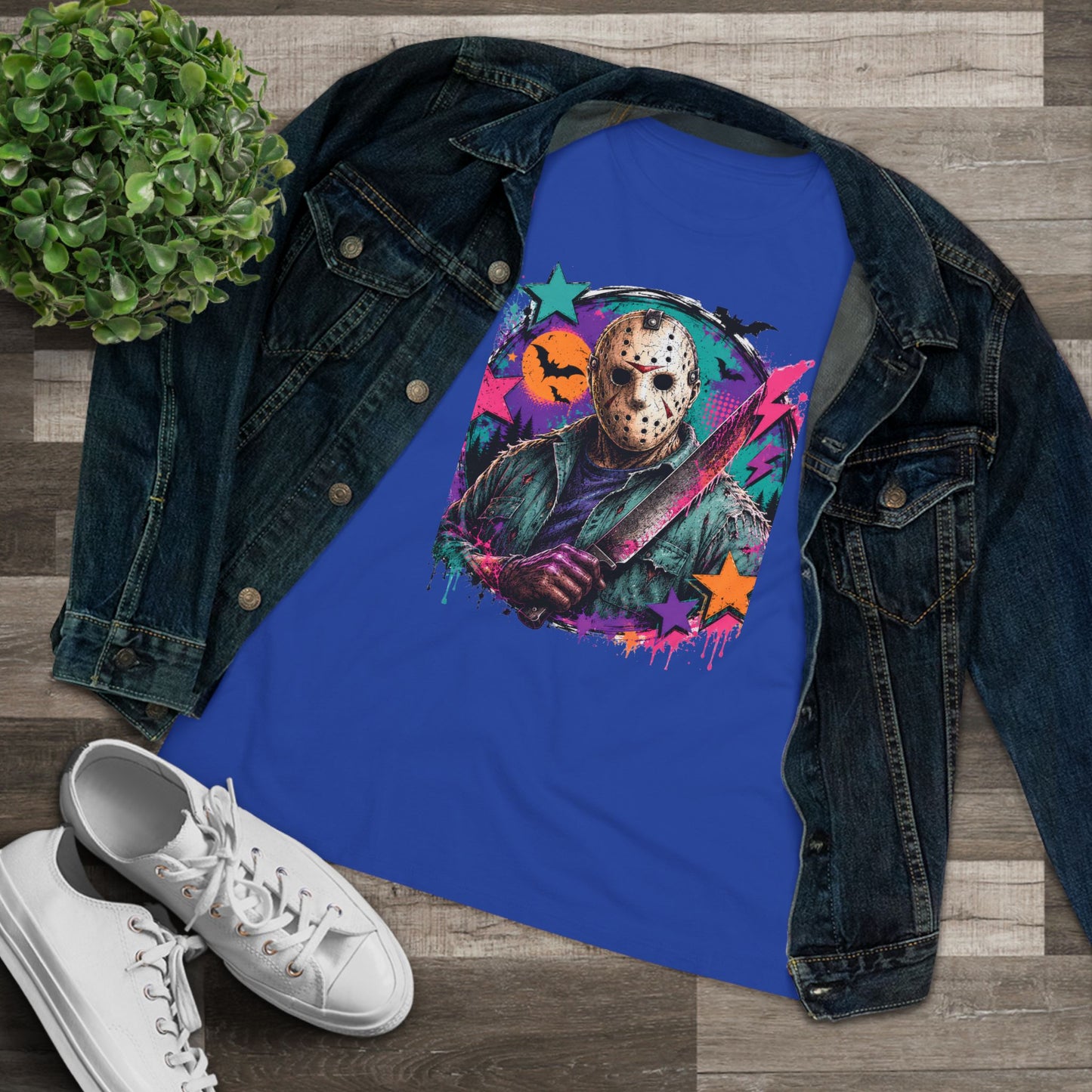 Horror Retro Jason Tee — Neon Slasher Halloween Women’s T-Shirt