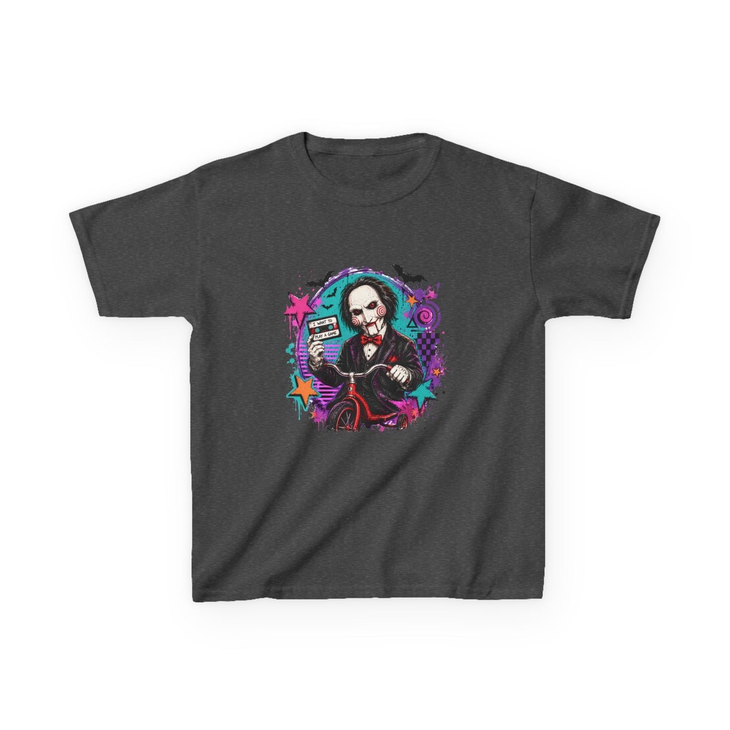 Kids T-Shirt - Colorful Creepy Puppet Horror Design (Saw-Inspired)
