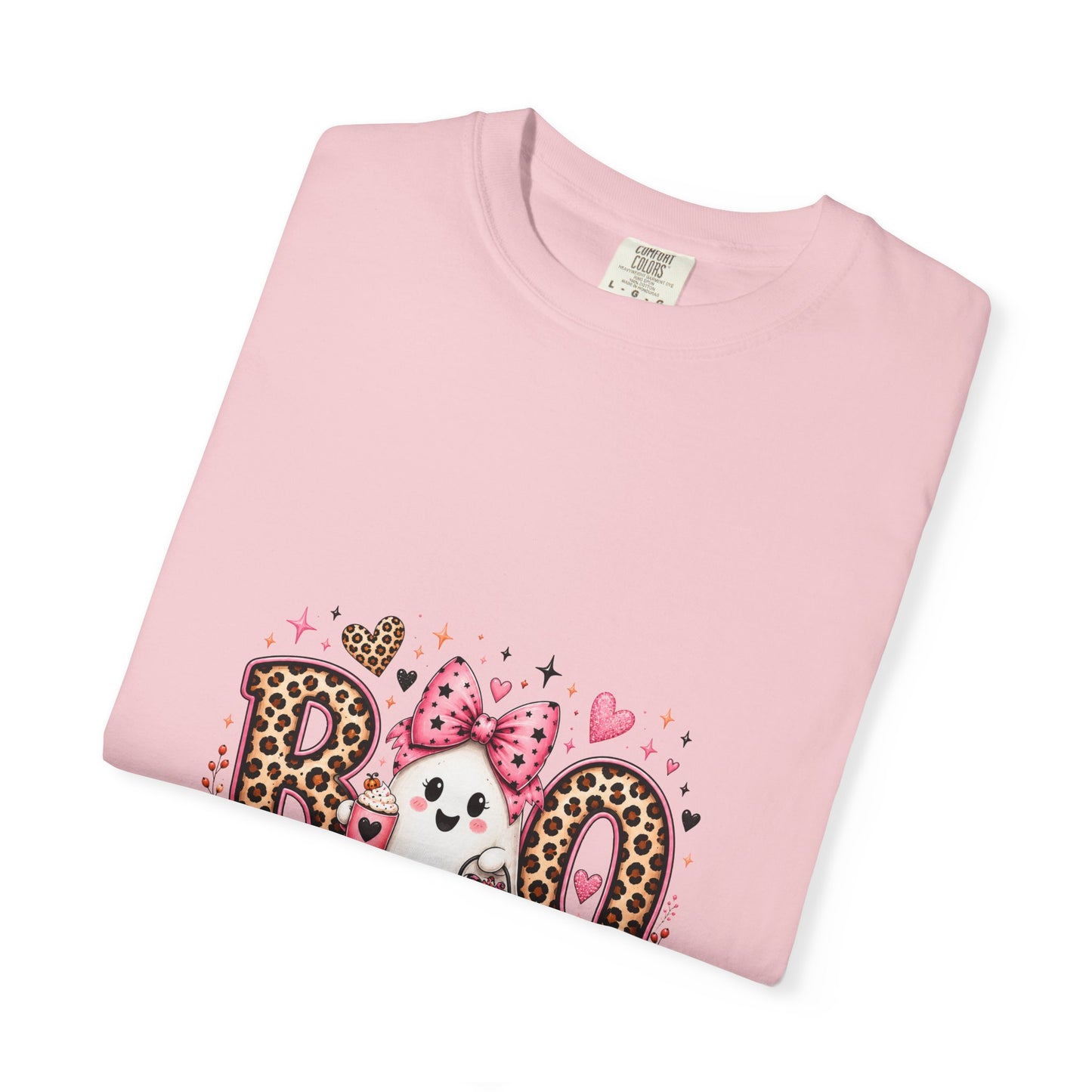 Boo Floral Ghost T-Shirt — Cute Pink Leopard Halloween Tee