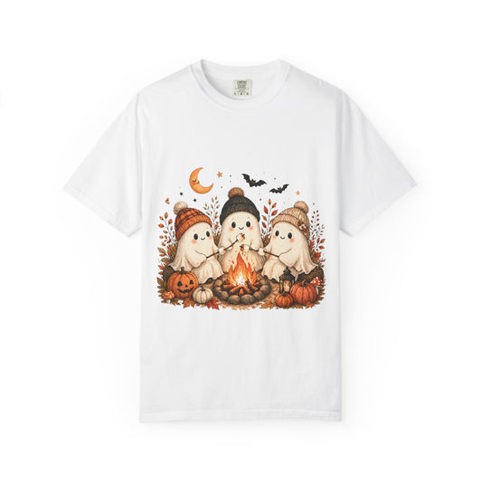 Halloween Ghost Trio Campfire T-Shirt — Cute Spooky Pumpkin Tee