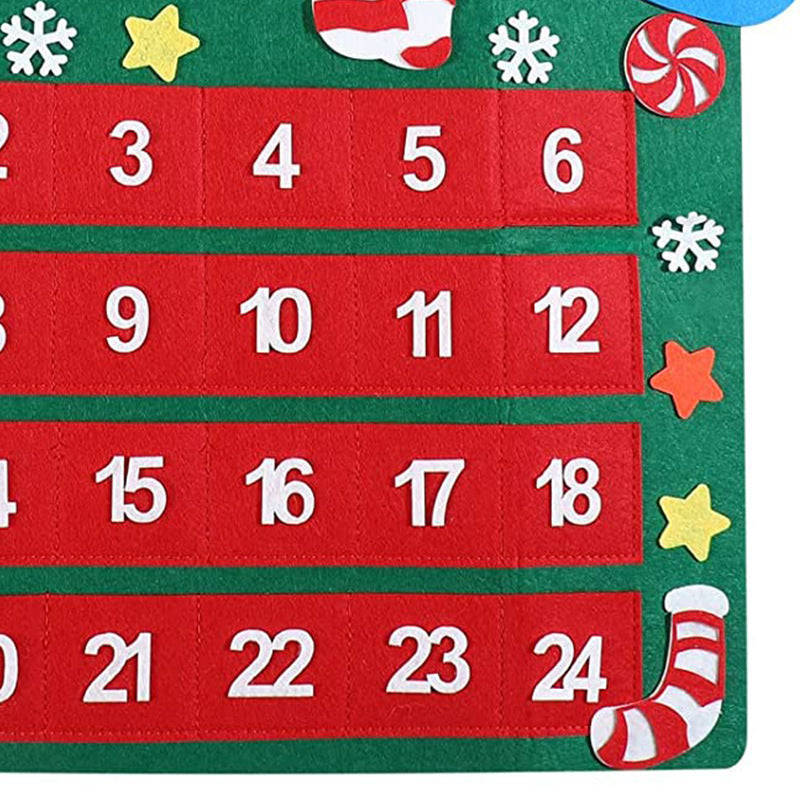 Christmas Countdown Calendar with Felt Reindeer and Pocket, Advent Calendar for Christmas