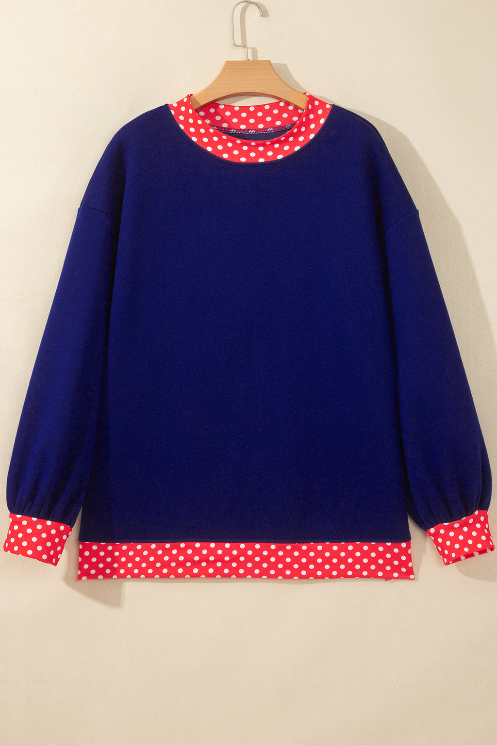 Brown Colorblock Polka Dot Contrast Trim Oversized Sweatshirt