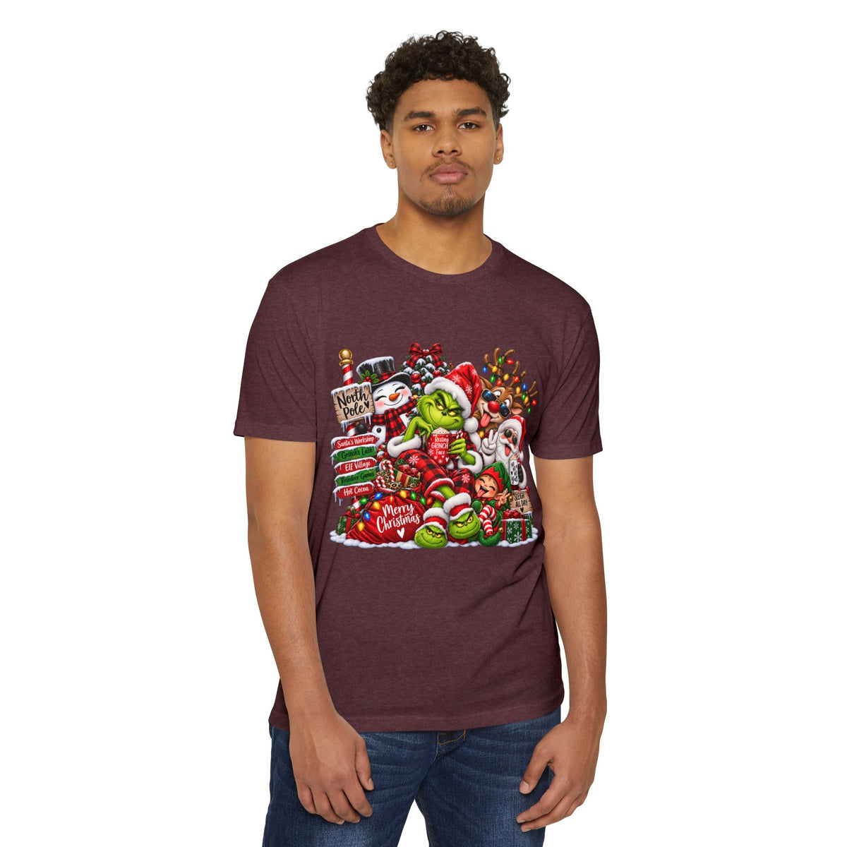 Christmas Grinch Holiday T-Shirt — Festive Santa & Candy Cane Graphic