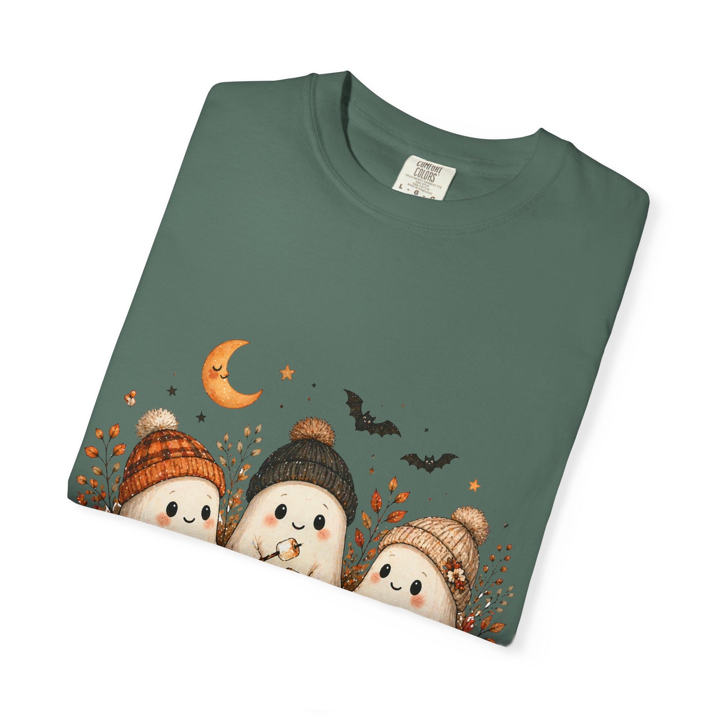 Halloween Ghost Trio Campfire T-Shirt — Cute Spooky Pumpkin Tee