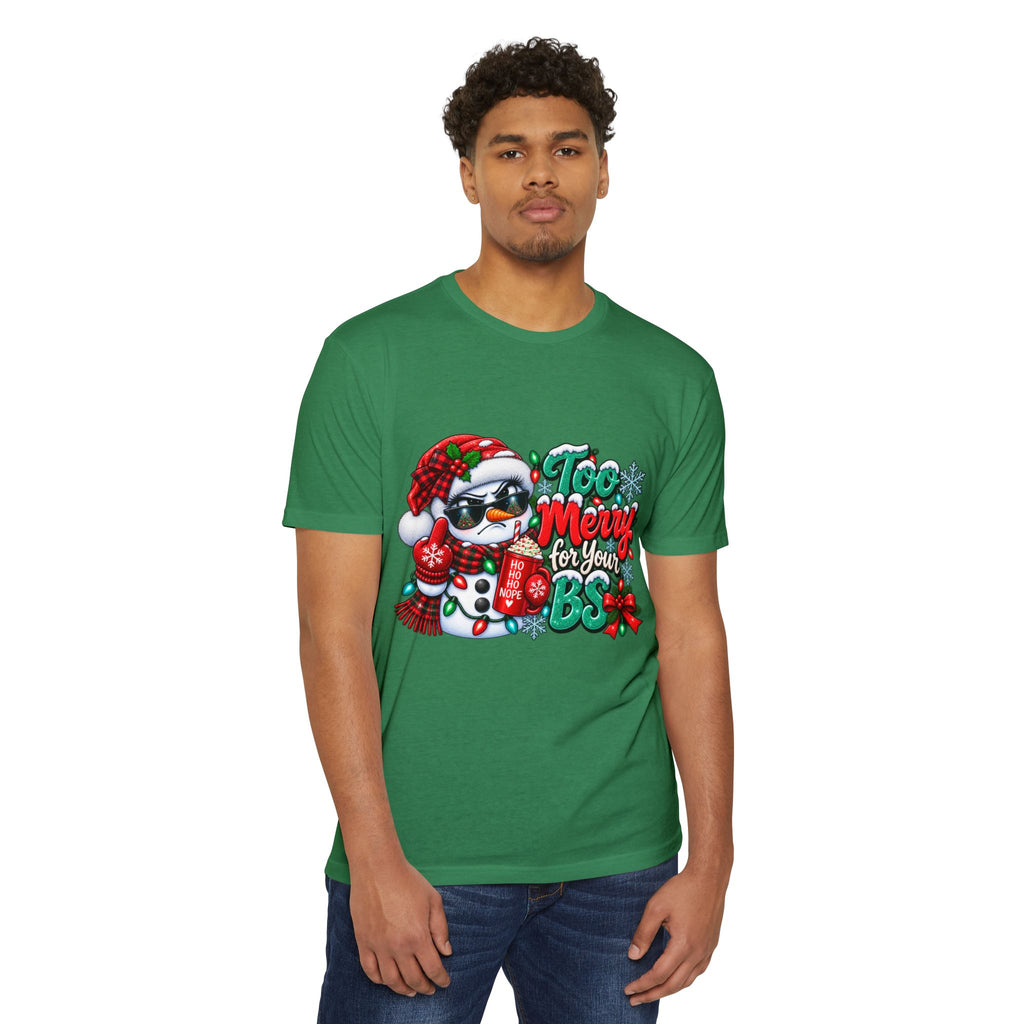 Christmas Penguin T‑Shirt — "Too Merry for Your BS" Funny Holiday Tee
