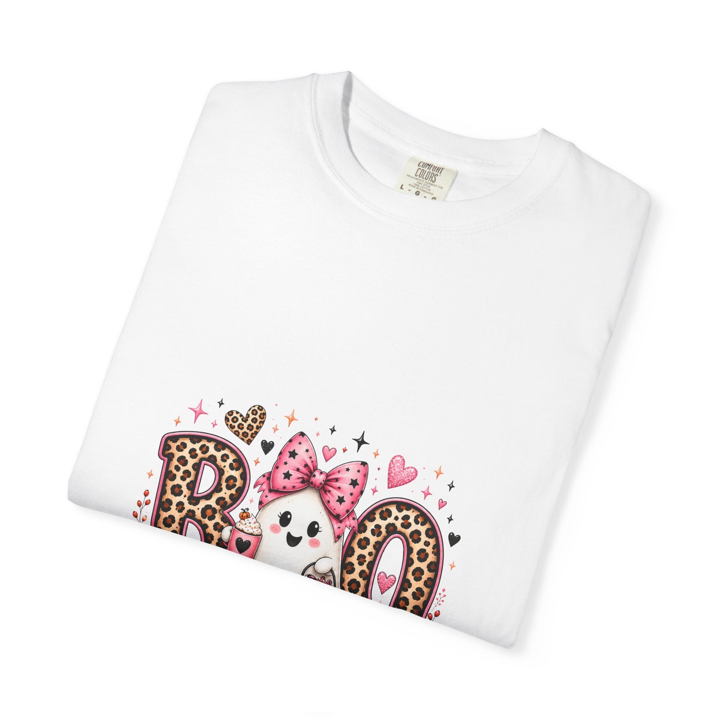 Boo Floral Ghost T-Shirt — Cute Pink Leopard Halloween Tee