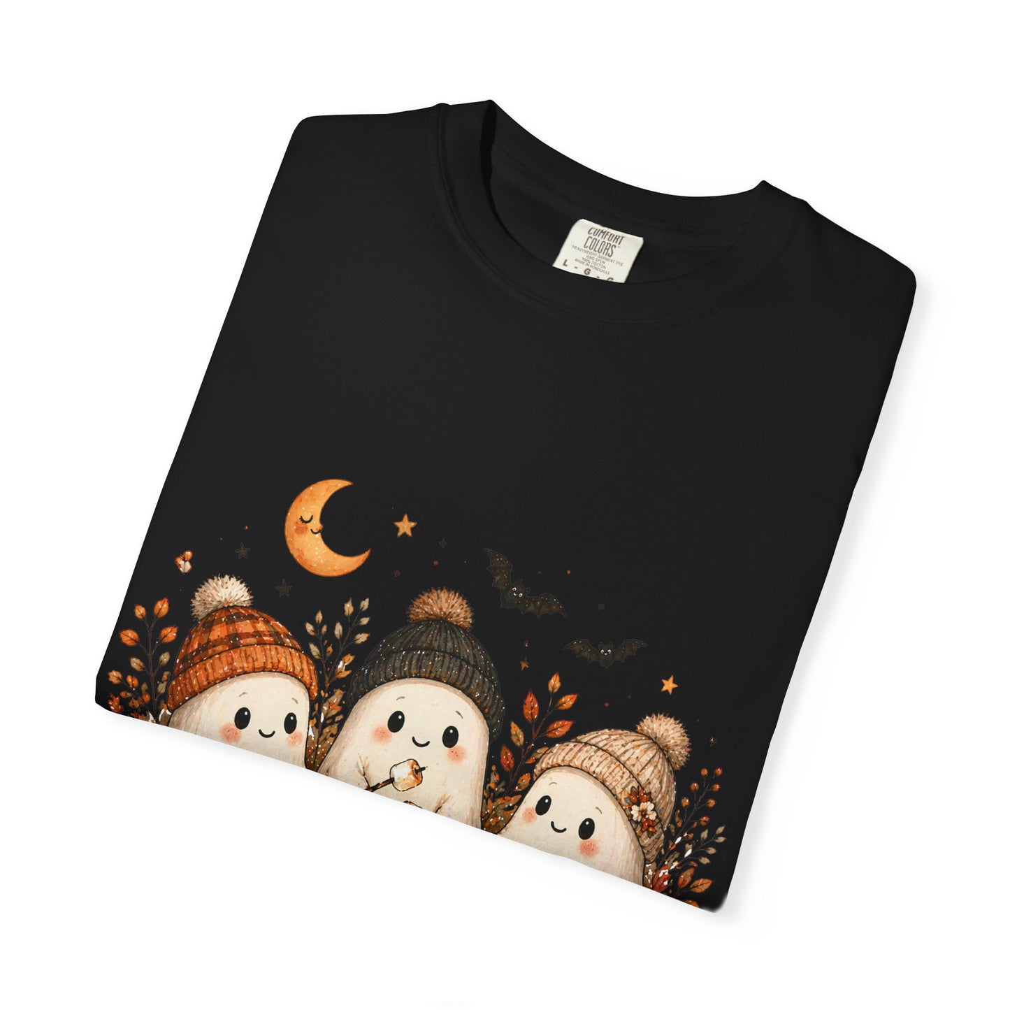 Halloween Ghost Trio Campfire T-Shirt — Cute Spooky Pumpkin Tee