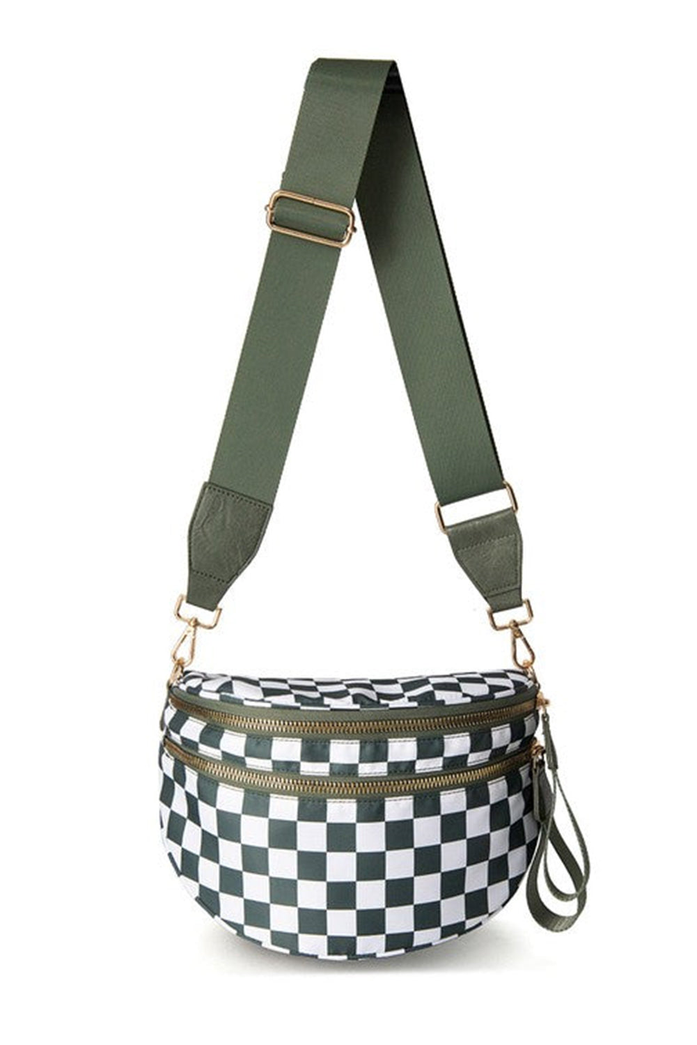 Mist Blue Checkered Print Wide Strap Large Crossbody Bag