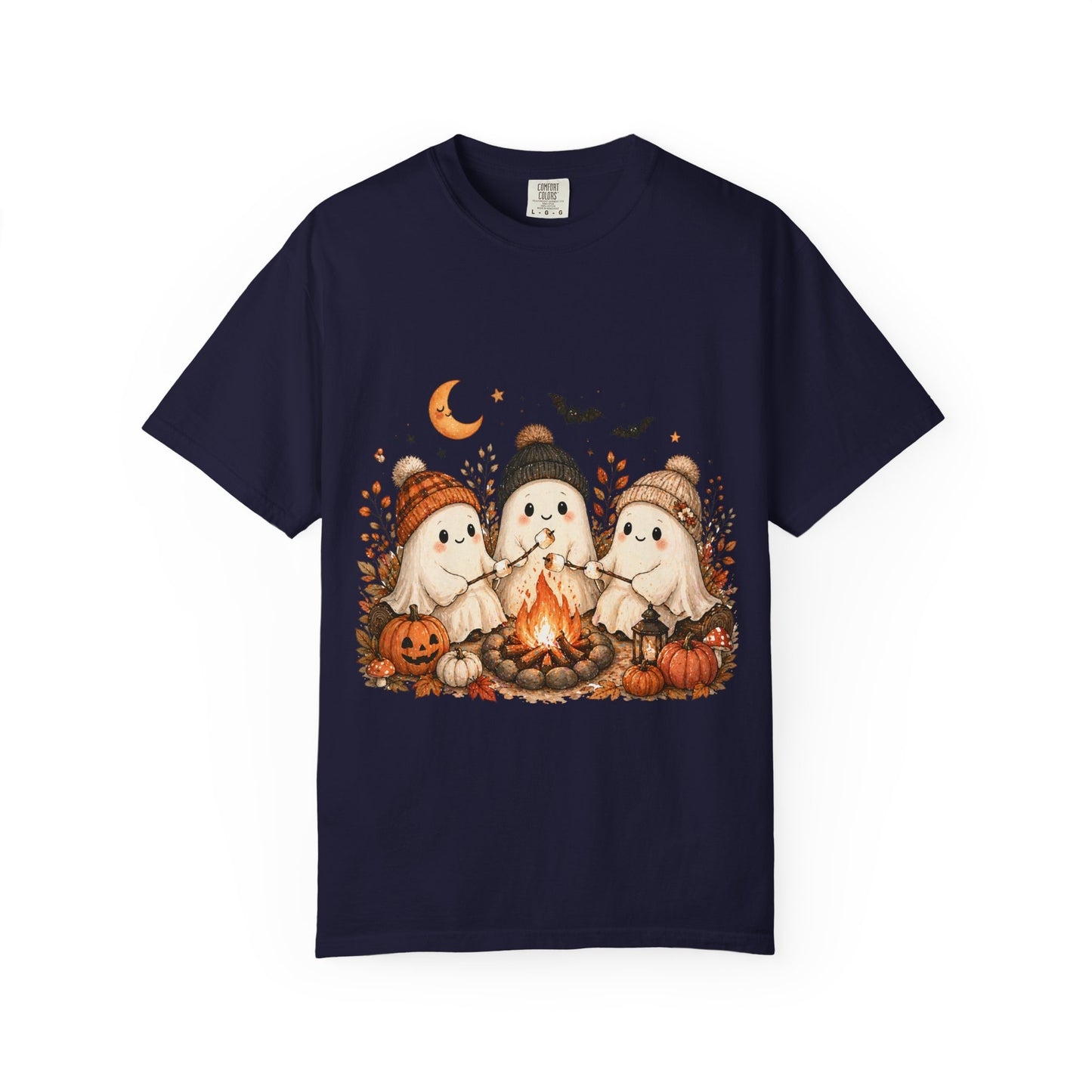 Halloween Ghost Trio Campfire T-Shirt — Cute Spooky Pumpkin Tee
