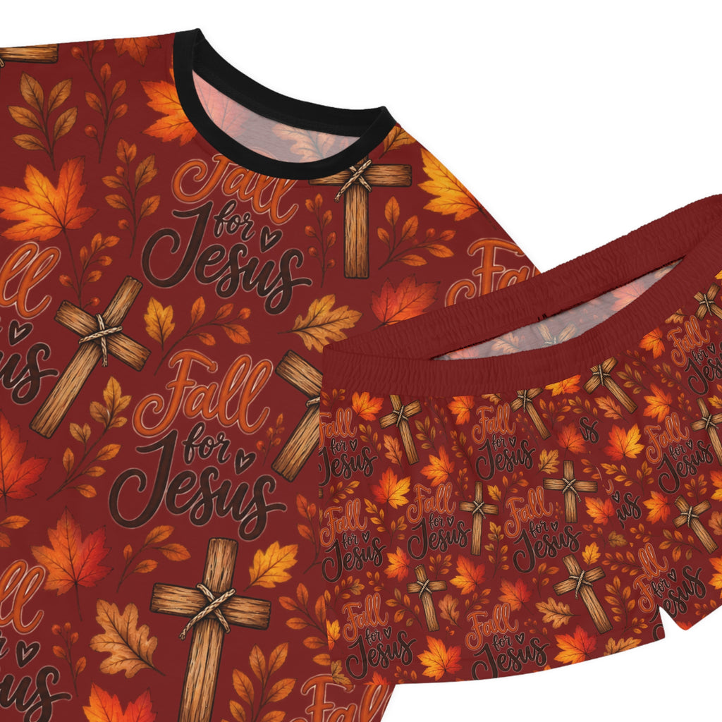 Fall for Jesus Pajama Set — Women's Autumn Christian Sleepwear Shorts Set