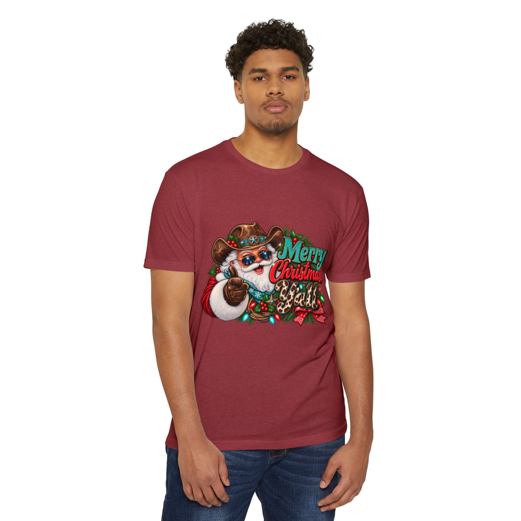 Christmas Cowboy Santa T-Shirt — "Merry Christmas Y'all" Holiday Tee