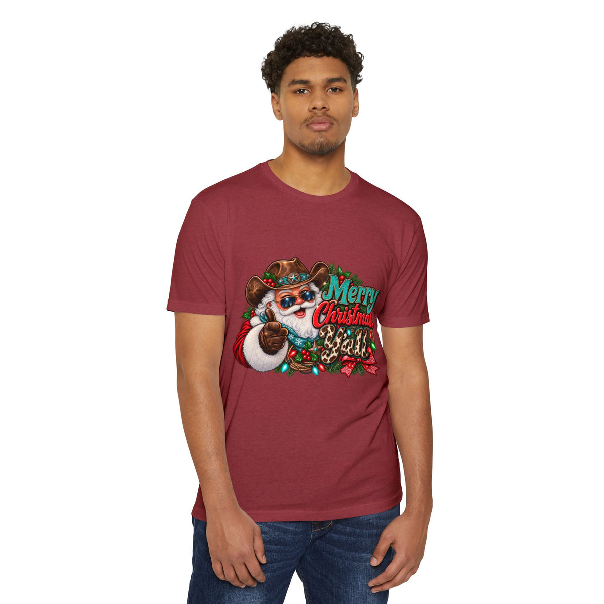 Christmas Cowboy Santa T-Shirt — "Merry Christmas Y'all" Holiday Tee