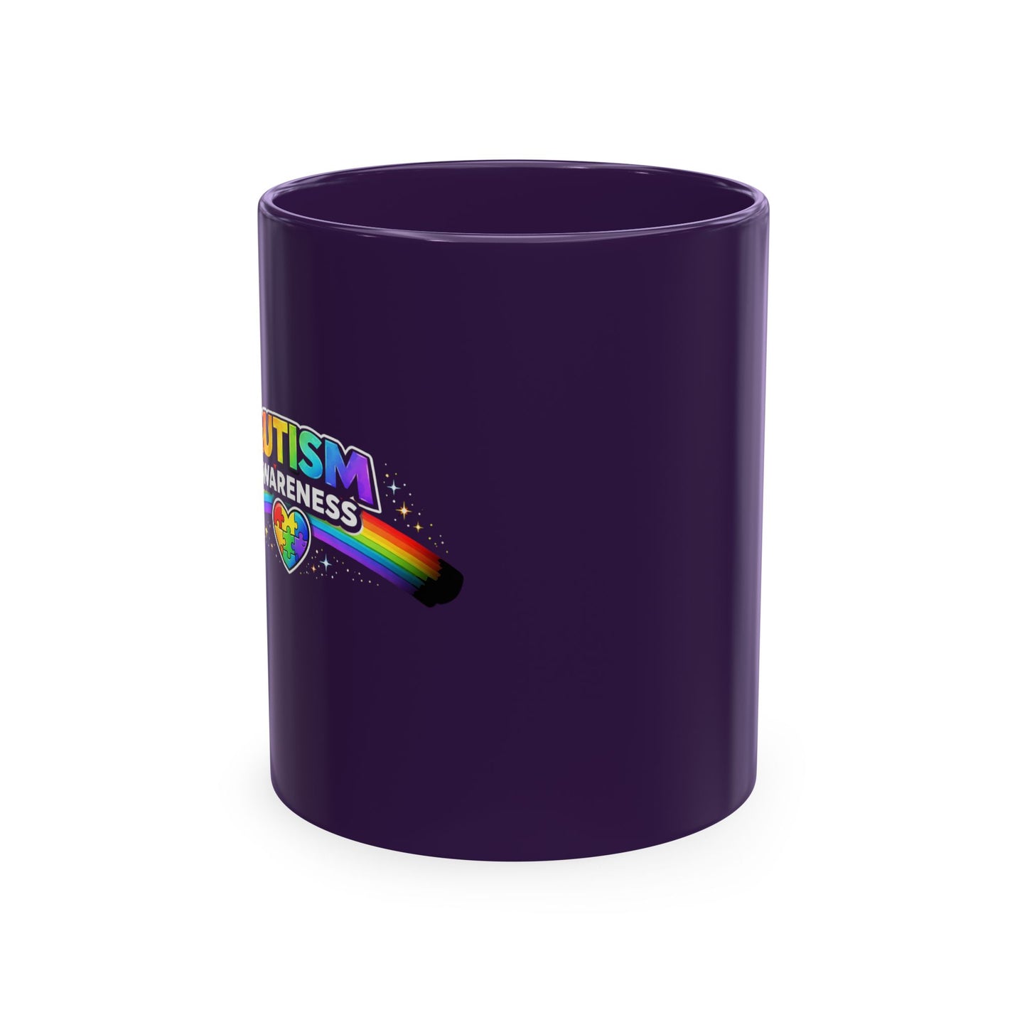 Autism Awareness Ceramic Mug — Rainbow Heart Puzzle Support Cup